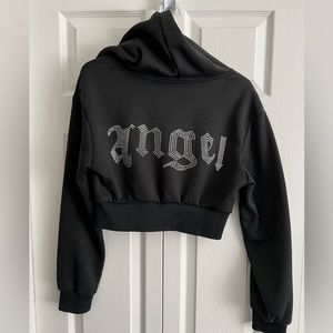 Rhinestone Cropped Zip Up Hoodie